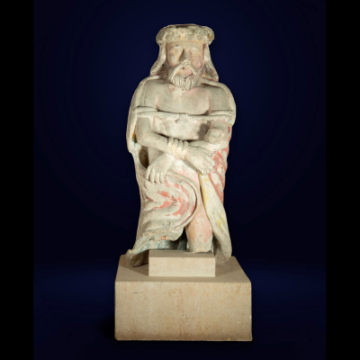 Cristo Cautivo Gótico Temprano en piedra policromada - Escuela Hispano-Flamenca del Norte de Castilla de principios del siglo XIV.