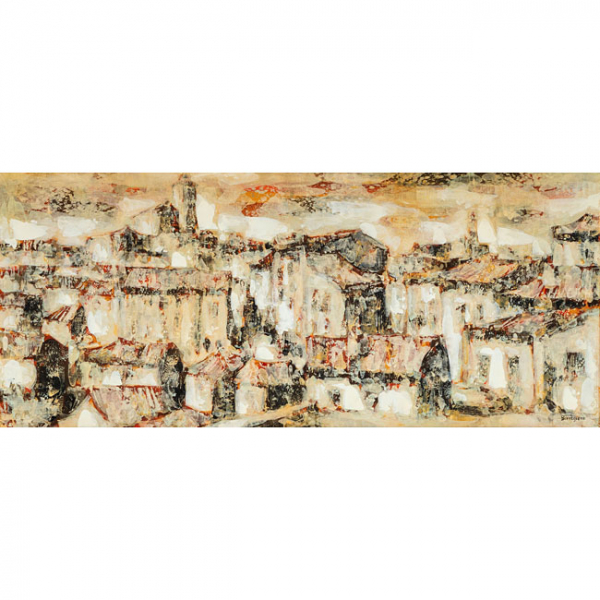 JULIAN BORREGUERO L&Oacute;PEZ   (Segovia 1937)  "Vista de Ciudad"  Firmado: Borreguero  &Oacute;leo / Lienzo  