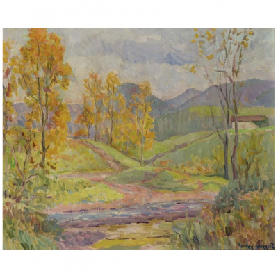 Gaspar Montes Iturrioz.   &quot;Burutaran Otoño&quot;. Óleo sobre lienzo. Firmado