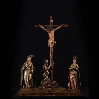 Importante "Calvario" de la Escuela Colonial de Quito, Ecuador siglo XVIII.