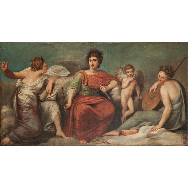 Escuela francesa pps.S.XIX "Minerva entre dos musas" &Oacute;leo