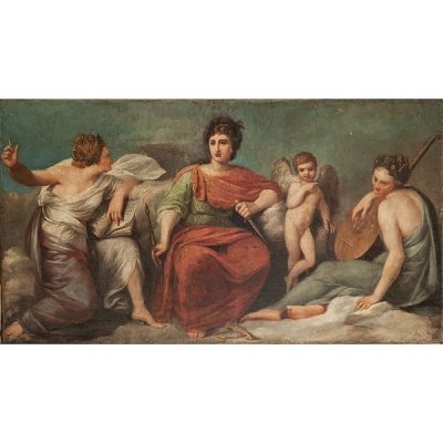 Escuela francesa pps.S.XIX "Minerva entre dos musas" &Oacute;leo