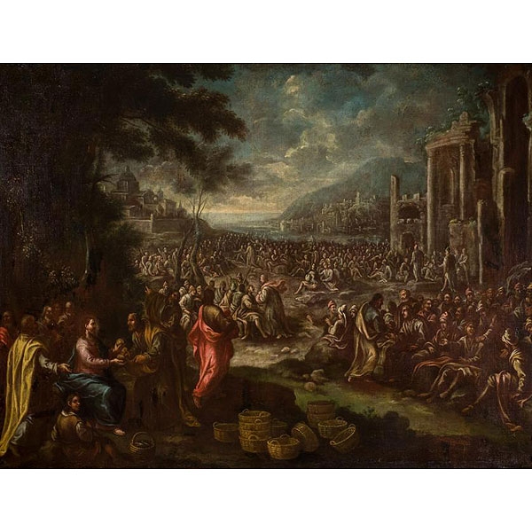 Escuela Española S. XVII.  "Multiplicación de los panes y los peces"