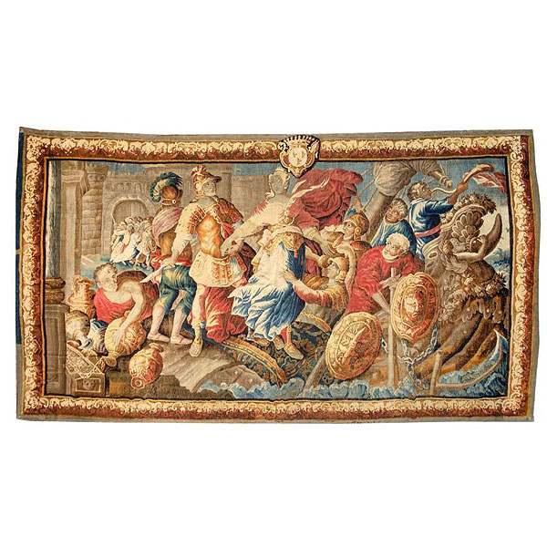 Tapiz Aubusson Francia S. XVIII  "Marco Antonio recibiendo a Cleopatra". 