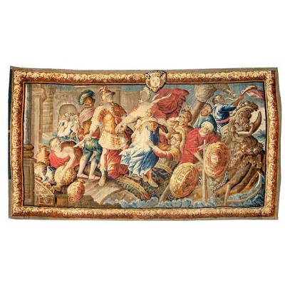 Tapiz Aubusson Francia S. XVIII  &quot;Marco Antonio recibiendo a Cleopatra&quot;. 