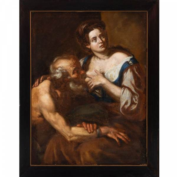 "La Caridad romana" Niccolò Tornioli. Escuela Sienesa. Siglo XVII.  Óleo sobre lienzo.