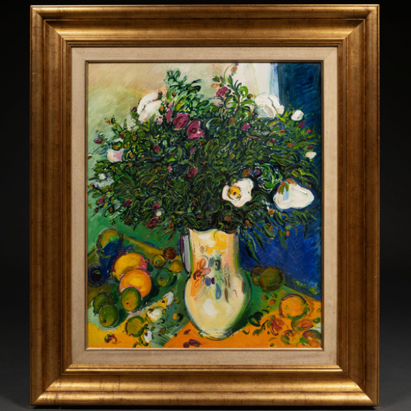 &quot;Bodegón de flores y frutas &quot;  JESÚS MONTES IRIBARREN (Irún, 1940)