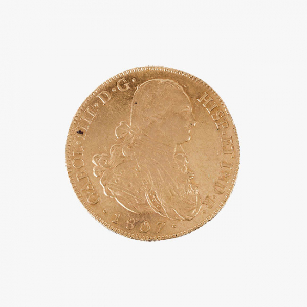 Moneda de oro de 8 Escudos (875 mil). Espa&ntilde;a. Carlos III. 1807. Potos&iacute;. PJ.