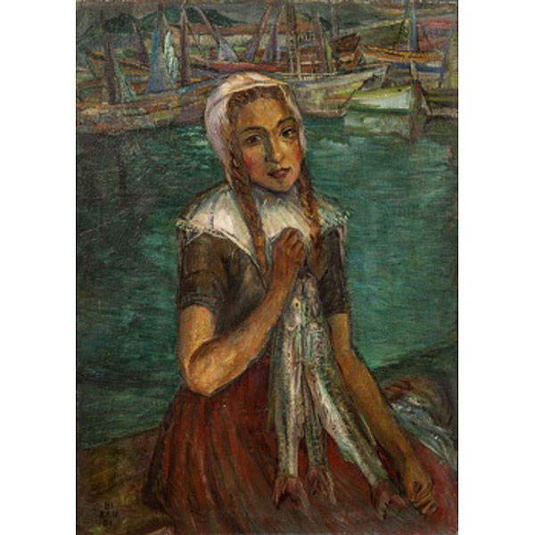 JOSÉ BENITO  BIKANDI ECHANIZ  (Ondárroa, Bizkaia 1896 - Buenos Aires 1958) "Joven en el puerto"