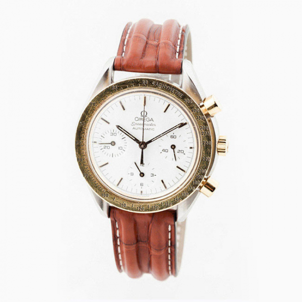 Reloj cronógrafo vintage, cab., suizo OMEGA Speedmaster Reduced Automatic Ref. DA 175.033 ('reloj de la luna' para misiones espaciales Apolo de la NASA), en caja de acero y oro amarillo 18 K 