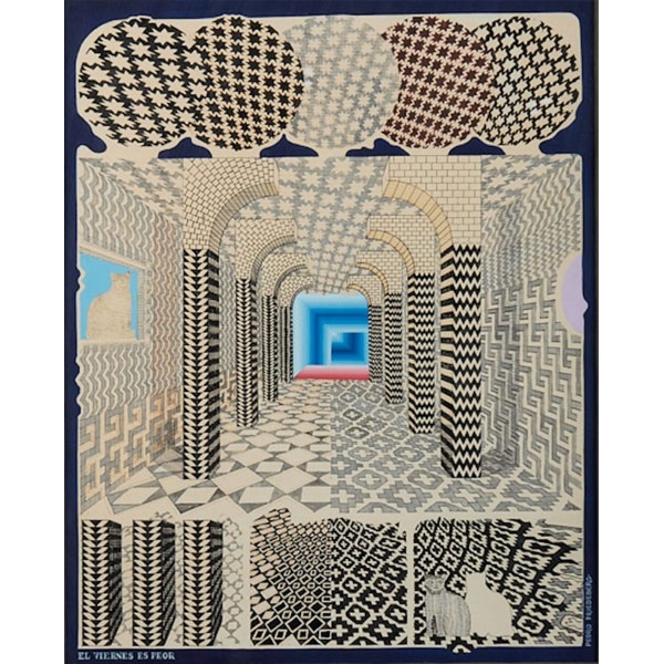 Pedro Friedeberg – El viernes es Peor – Acrílico y tinta sobre cartulina ilustración