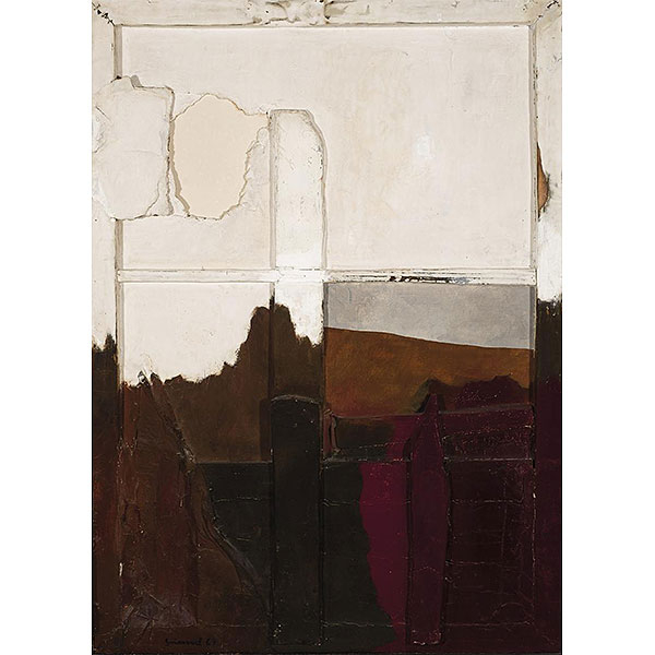 Josep Guinovart Bertrán.   "Sin título (1963)". Técnica mixta (madera, cartón y acrílico) sobre tabla.  Firmado