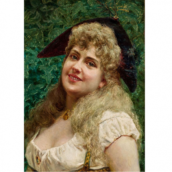 Eduardo León Garrido.    "Joven campesina". Óleo sobre tabla.