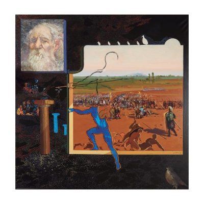 Escuela catalana, s.XX. La Batalla d&rsquo;Orriols. &Oacute;leo sobre tela. Firmado G. Palas y fechado en 1949.