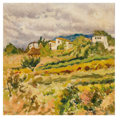 Nicolau Raurich Petre (Barcelona, 1871-1945) Visión de pueblo. Óleo sobre tela.