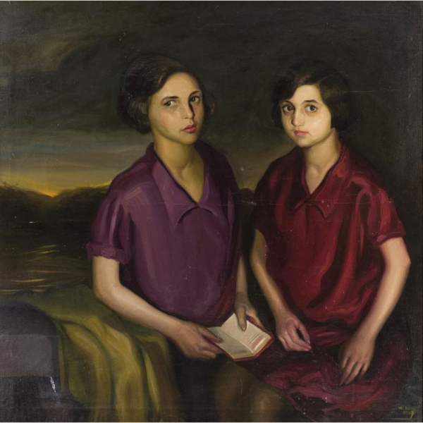 Wifredo Lam.   "Retrato de María Dolores y Josefa Romero Orodea (1927)". Óleo sobre lienzo. 