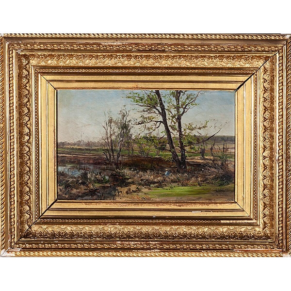 Aureliano de Beruete (Madrid, 1845 - 1912) "Paisaje fluvial con pescador"