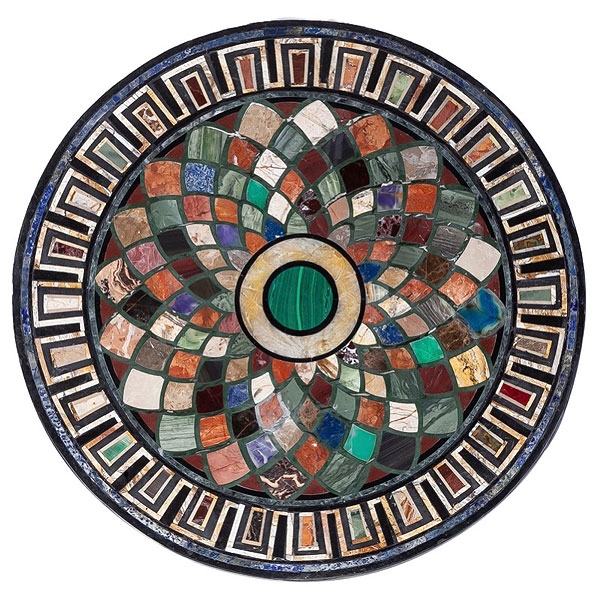 Tapa circular de m&aacute;rmol negro y piedras duras estilo Neocl&aacute;sico