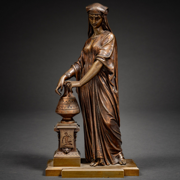 "Egipcia" Escultura en bronce pavonado del siglo XIX.  EUTROPE BOURET (Francia, 1833-1906)