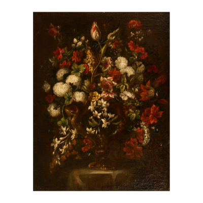 Atribuido a Gabriel De la Corte (Madrid, 1648-1694)  Bogedón de flores.  Óleo sobre tela. 