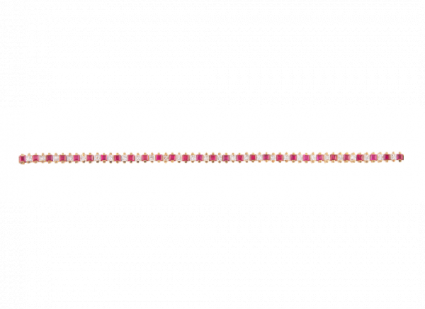 Pulsera rivière articulada con veintiocho diamantes talla princesa, alternos con veintinueve rubíes birmanos 