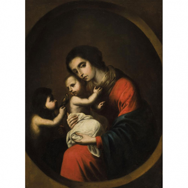 Obrador de Francisco de Zurbarán.   "Virgen con Niño y San Juan (1655-1658)". Óleo sobre lienzo.  