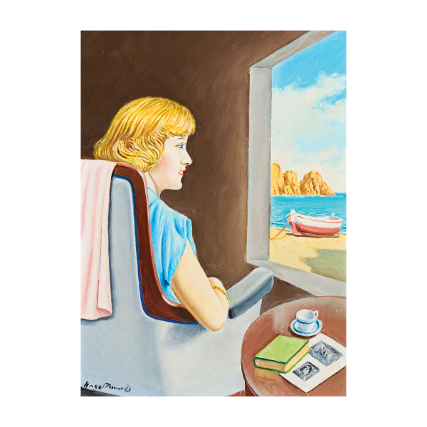 Àngel Planells Cruañas (Cadaqués, Girona, 1901-1989) Noia a la finestra. Óleo sobre tela. Firmado.