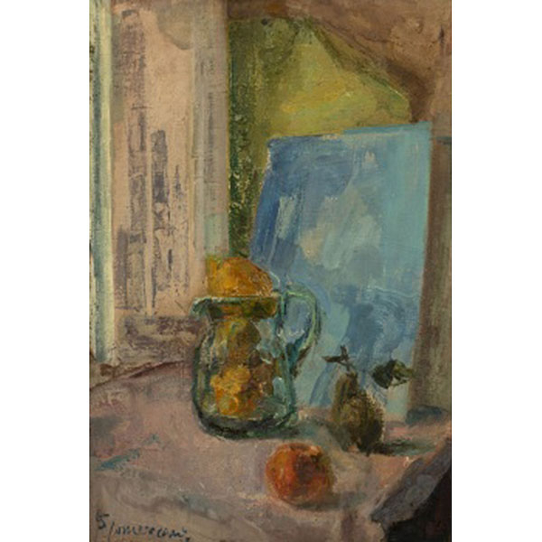 ANTONIO GOMEZ CANO   (Murcia 1912-1985)  &quot;Bodegón de jarra y frutas &quot;  Firmado: Gomez Cano  Óleo / Lienzo 