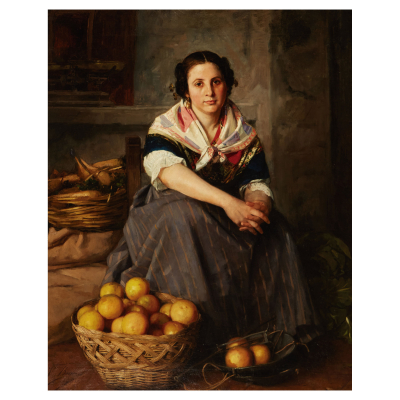 Vicente Borrás y Mompó (La Ollería, Valencia, 1837-Barcelona, 1903) Vendedora de limones. Óleo sobre tela.