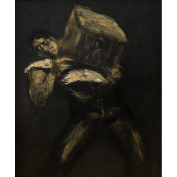 "Urtain, levantador de piedras" IGNACIO GARCÍA ERGUIN (Bilbao, 1934-2025) Óleo/Táblex