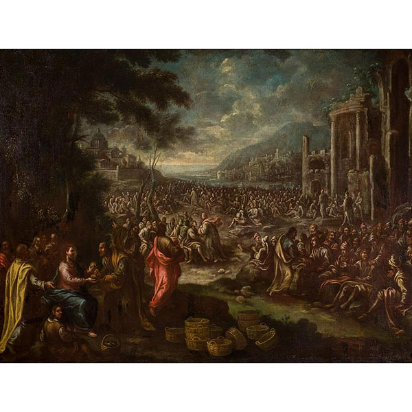 Escuela Espa&ntilde;ola S. XVII.  "Multiplicaci&oacute;n de los panes y los peces".