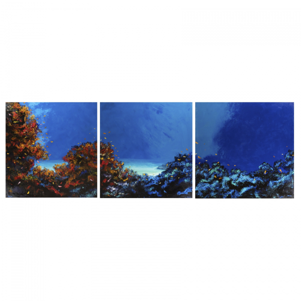 Alfonso Cruz Su&aacute;rez (Terrassa, 1958)  Fondo marino.  Tr&iacute;ptico de &oacute;leos sobre tela pintados bajo el agua. Firmados.