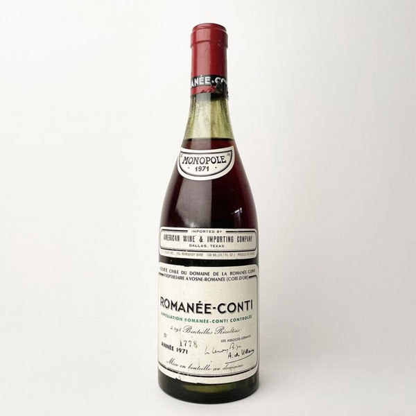 1 botella de Roman&eacute;e-Conti Grand Cru 1971, Domaine de la Romanee-Conti (DRC), Borgo&ntilde;a