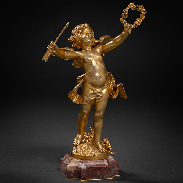 "Cupido" Escultura en bronce dorado del siglo XIX.   AUGUSTE MOREAU (Francia, 1834-1917)   