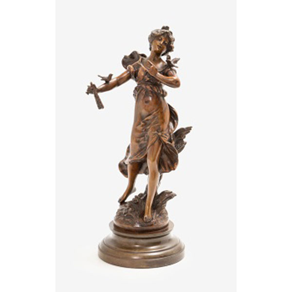 LOUIS &amp; FRANCOIS MOREAU   (XIX - XX)  &quot;Dama con pájaros&quot;   Bronce patinado 