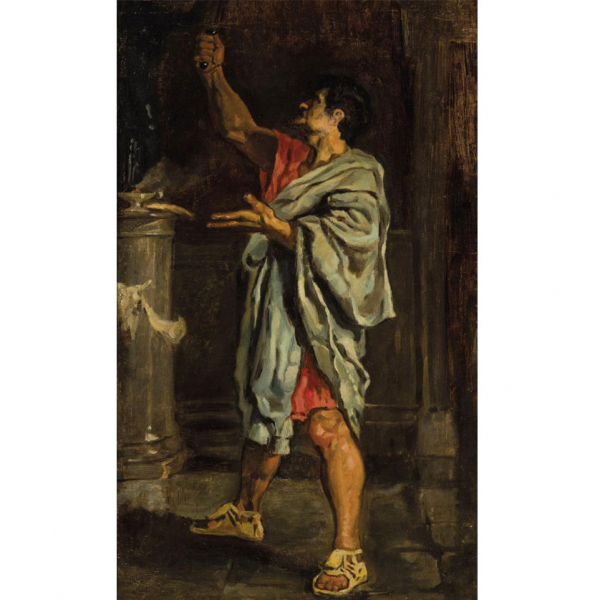 Eduardo Rosales.   Estudio de Bruto para el cuadro de historia "La muerte de Lucrecia". Óleo sobre lienzo.