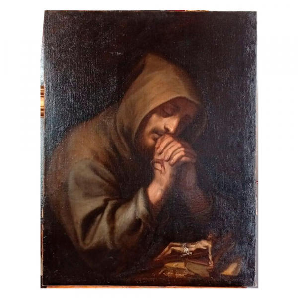 Giovanni Battista Paggi (Génova, 1554 - Génova, 1627) "San Francisco de Asís en oración".   Óleo sobre lienzo