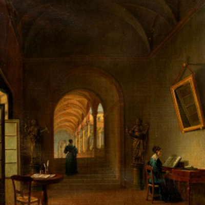 JOSEP ARRAU BARBA  (Barcelona 1802 - 1872) &quot;Interior de convento&quot;