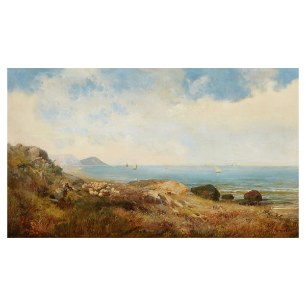 Josep Armet Portanell (Barcelona, 1843-1911) Paisaje frente al mar. &Oacute;leo sobre tela