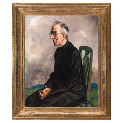 IGNACIO ZULOAGA ZABALETA (1870 - 1945) &quot;Retrato de Don Basilio Iraizoz, cura párroco de Igueldo (1936-1937)&quot;. Óleo sobre lienzo. 