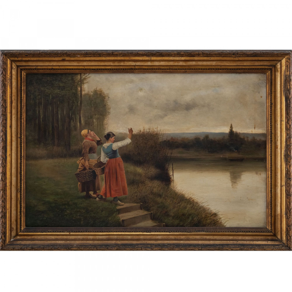 "Campesinas llamando al barquero"  P. &Aacute;lvarez y D&iacute;az - Escuela Espa&ntilde;ola, Siglo XIX