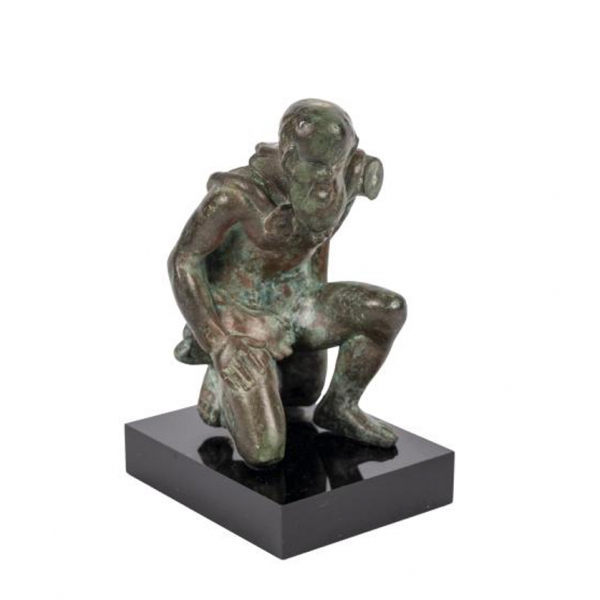 S&aacute;tiro arrodillado realizado en bronce.  Roma, &Eacute;poca S. II d. C.