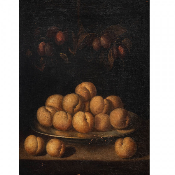 "Bodeg&oacute;n de plato y melocotones".  ESCUELA ESPA&Ntilde;OLA DEL SIGLO XVII 