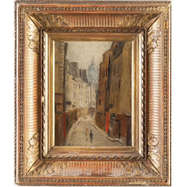 ATRIBUIDO A MAURICE UTRILLO (Par&iacute;s, 1883 &ndash; Dax, 1955) "Montmartre, Rue Saint-Rustique".   &Oacute;leo sobre cart&oacute;n entelado