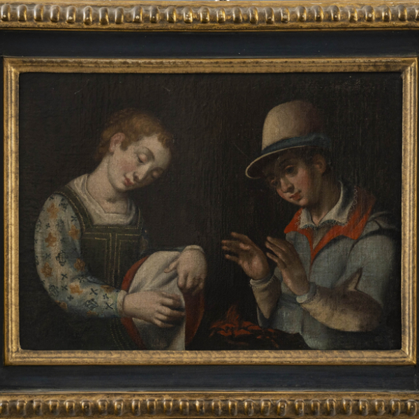 &quot;Pareja de muchachos&quot;.  Escuela Española del siglo XVII.   Técnica: Óleo/Lienzo