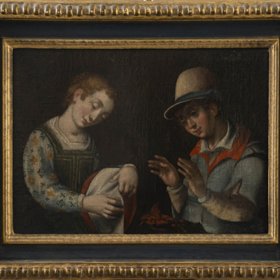 &quot;Pareja de muchachos&quot;.  Escuela Española del siglo XVII.   Técnica: Óleo/Lienzo