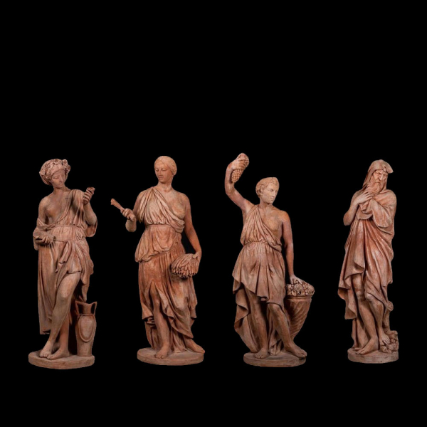Lote de 4 esculturas en terracota de Impruneta representando las 4 estaciones, Italia, siglo XX. 
