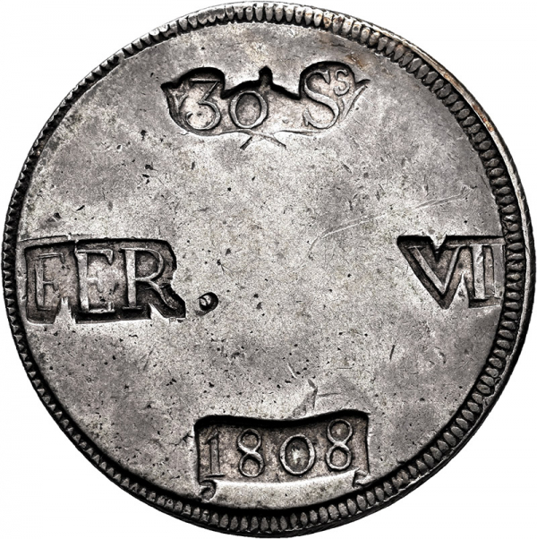 Moneda 1808 Fernando-VII Mallorca 30 Sous M.B.C.