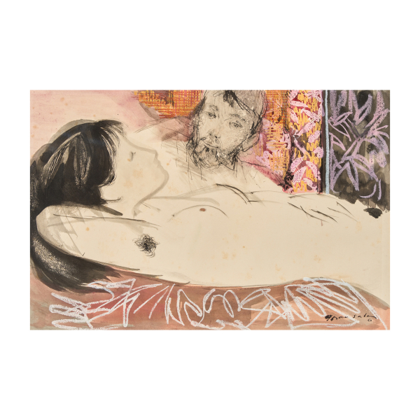 Emili Grau Sala (Barcelona, 1911-1975)  Joven recostada.  T&eacute;cnica mixta sobre papel. Firmado y fechado en 1960. 