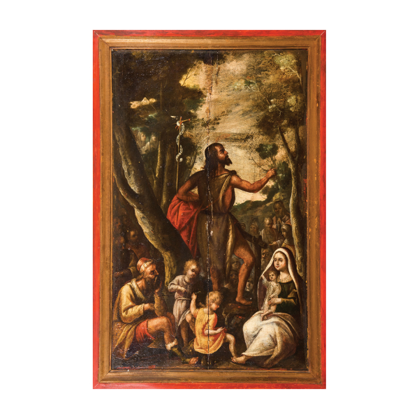 Escuela hispano-flamenca, s.XVI. San Juan Bautista predicando. Óleo sobre tabla.